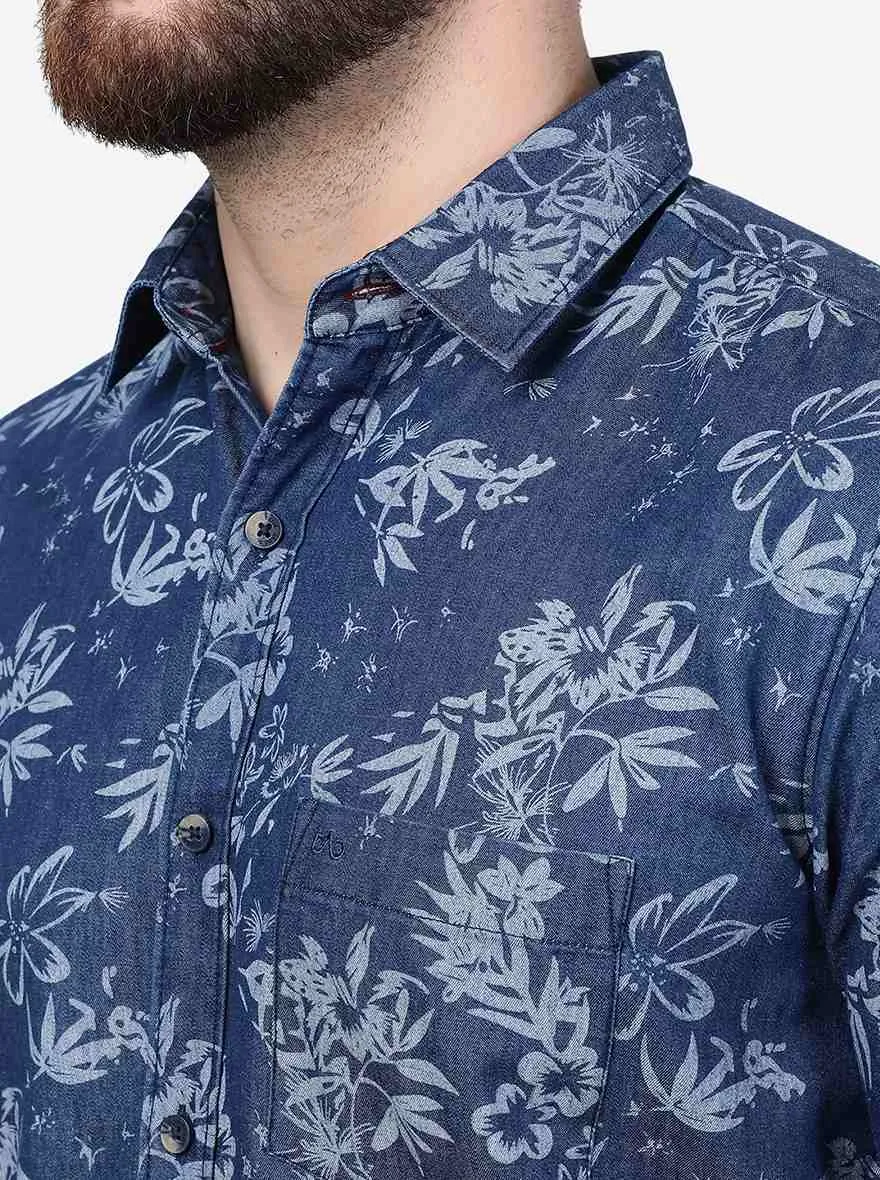 Blue Printed Slim Fit Casual Shirt | JadeBlue