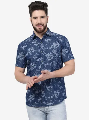 Blue Printed Slim Fit Casual Shirt | JadeBlue