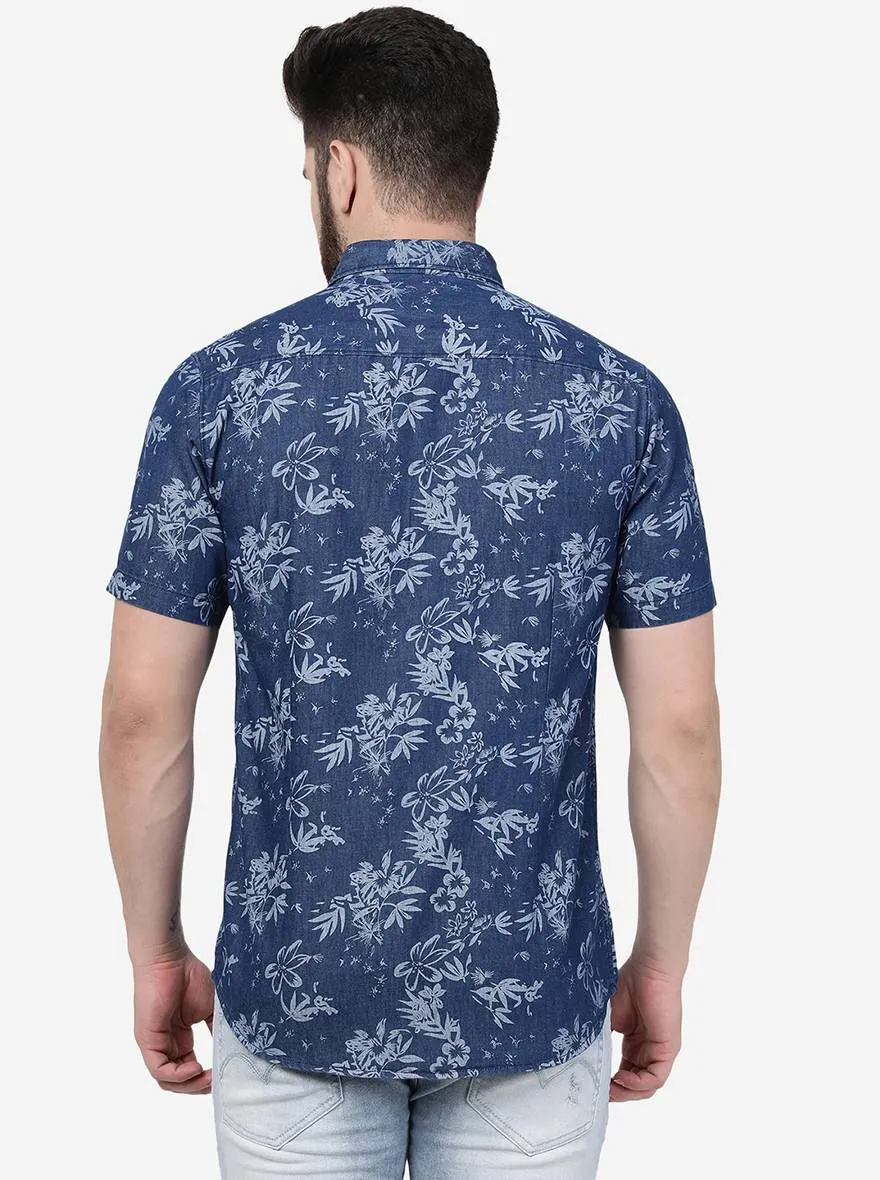 Blue Printed Slim Fit Casual Shirt | JadeBlue