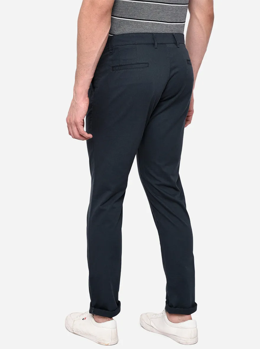 Blue Solid Neo Fit Casual Trouser | Greenfibre