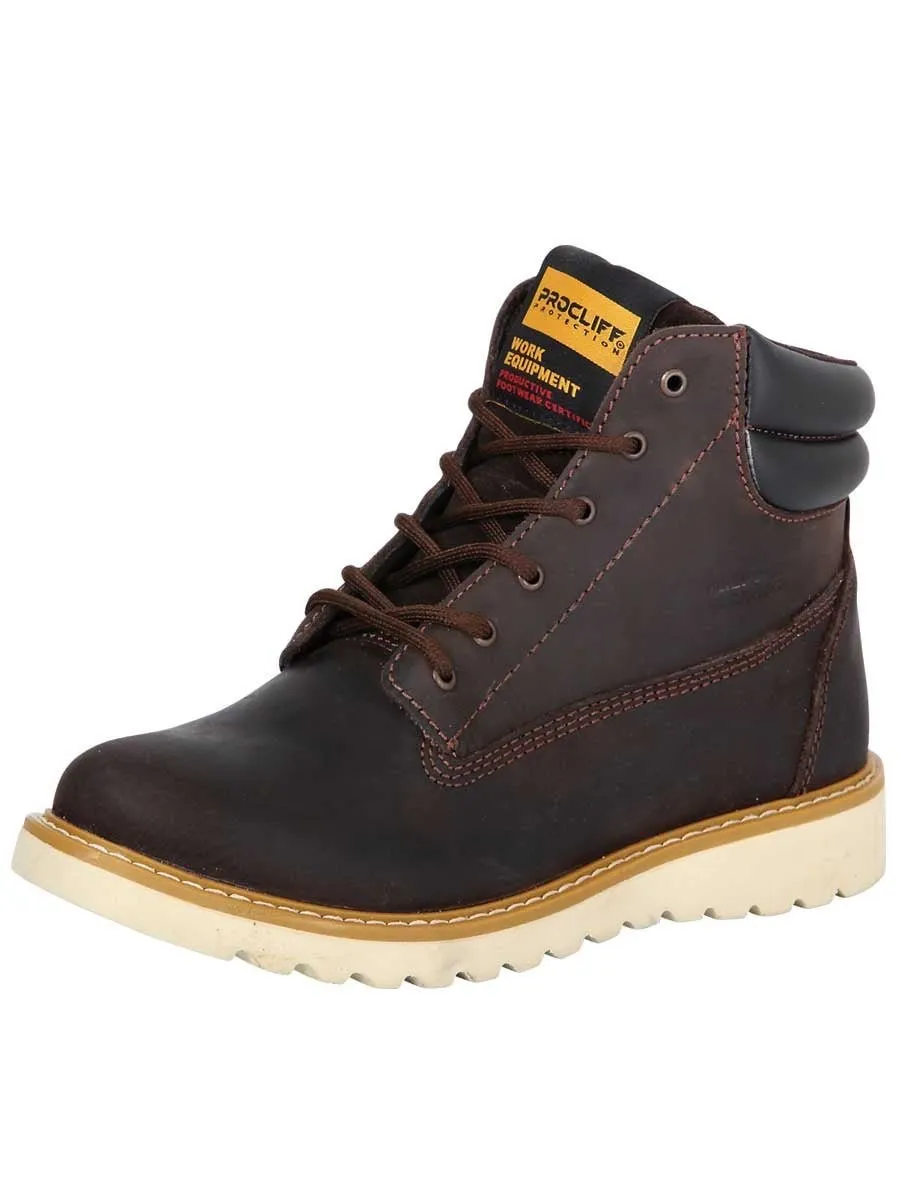 Botines de Trabajo S/C Piel Crazy Para Mujer 'Procliff Protection' *CAFE-35200*