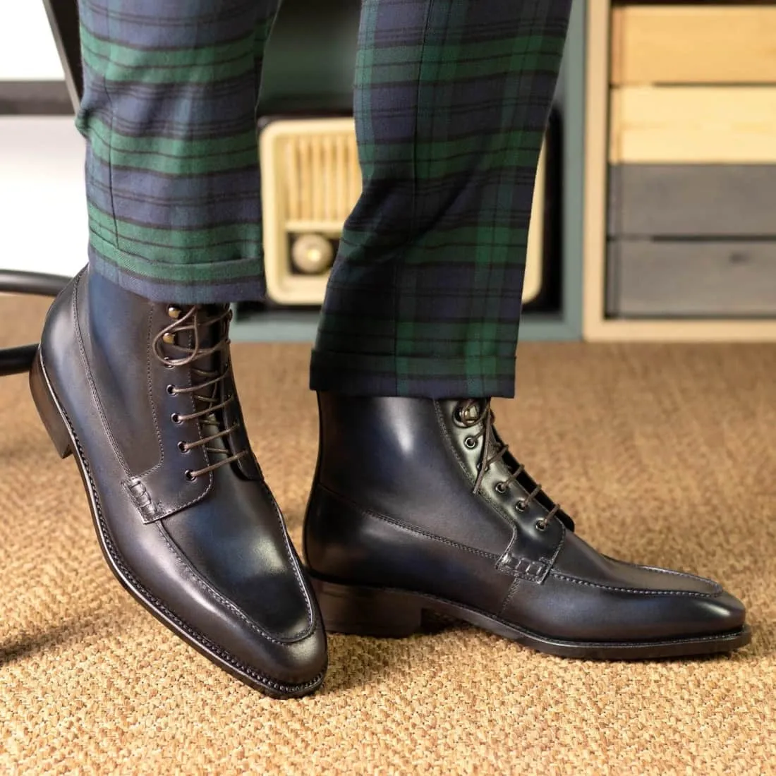 Bottines Derby Demi-Chasse en cuir bleu marine
