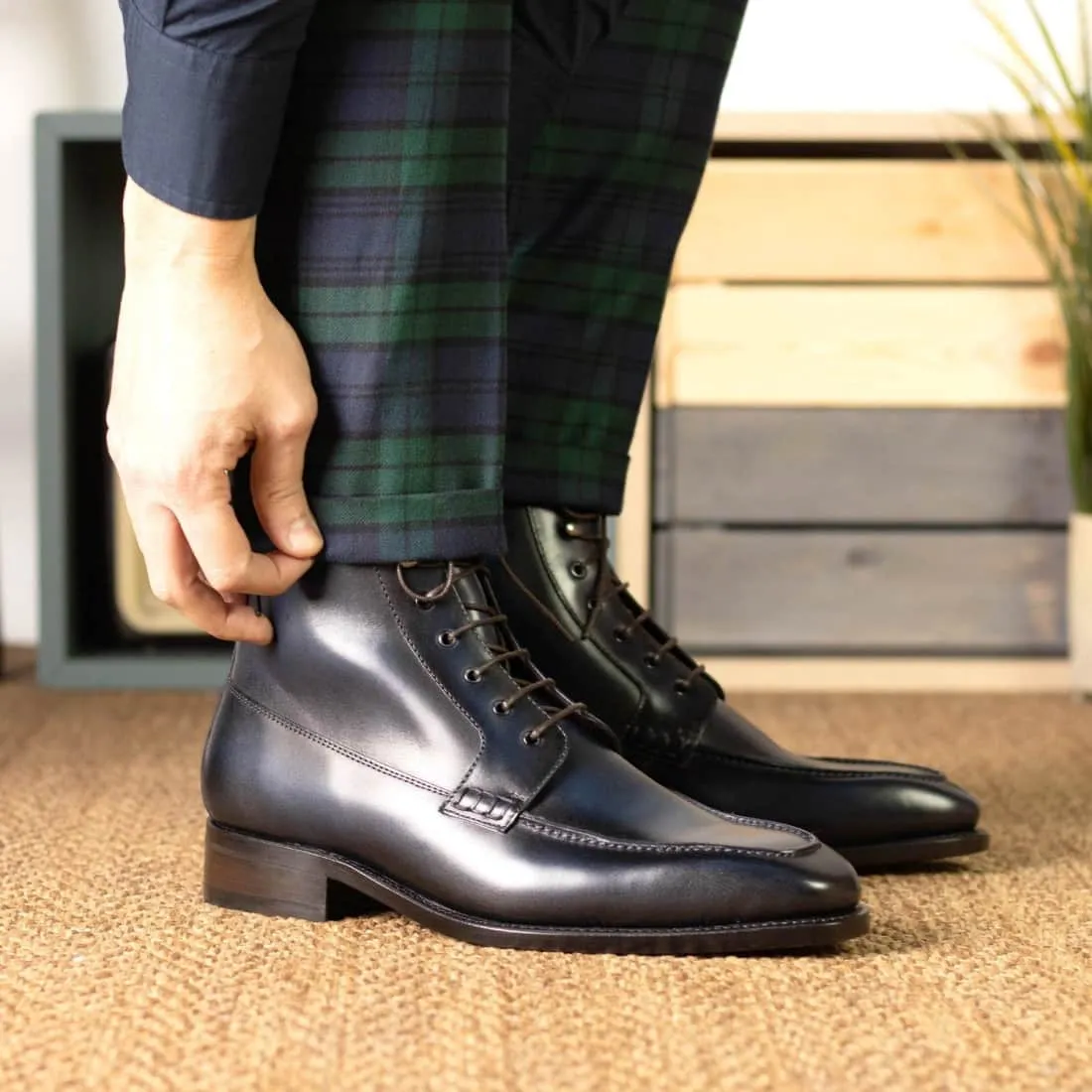 Bottines Derby Demi-Chasse en cuir bleu marine