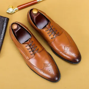 Breathable Formal Suit Pumps Lace-up Wedding Shoes Men's Carving Brogue Cowhide Men's Business Leather Shoes25828