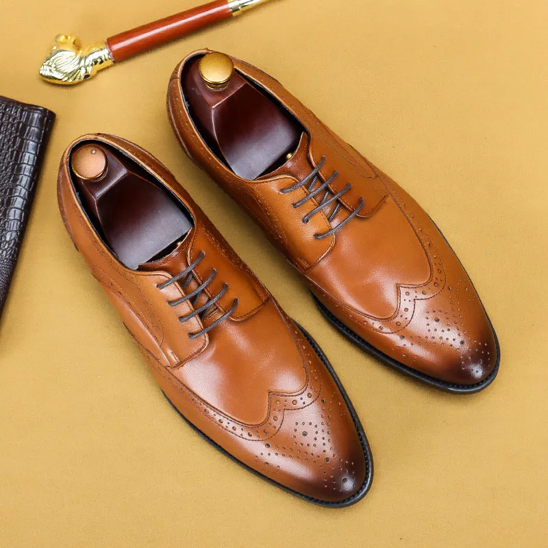 Breathable Formal Suit Pumps Lace-up Wedding Shoes Men's Carving Brogue Cowhide Men's Business Leather Shoes25828