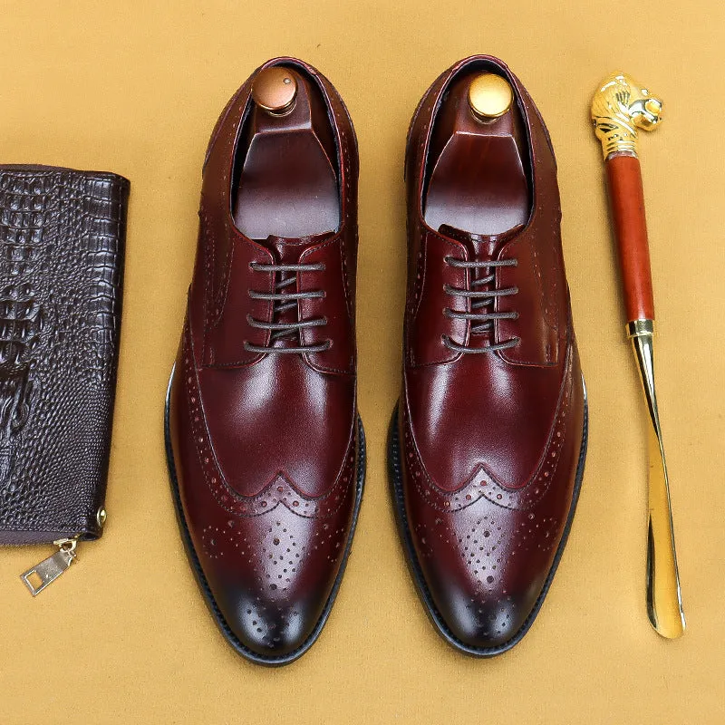 Breathable Formal Suit Pumps Lace-up Wedding Shoes Men's Carving Brogue Cowhide Men's Business Leather Shoes25828