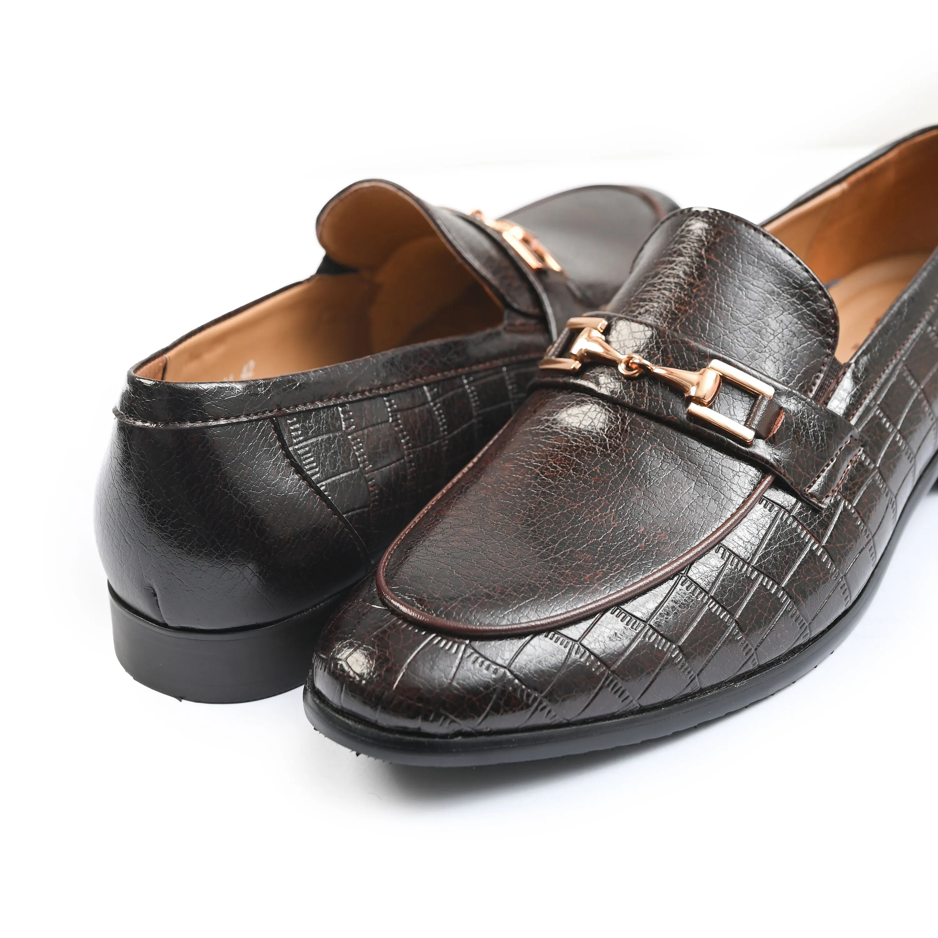 BROWN TEXTURED SPLIT LEATHER SHOES