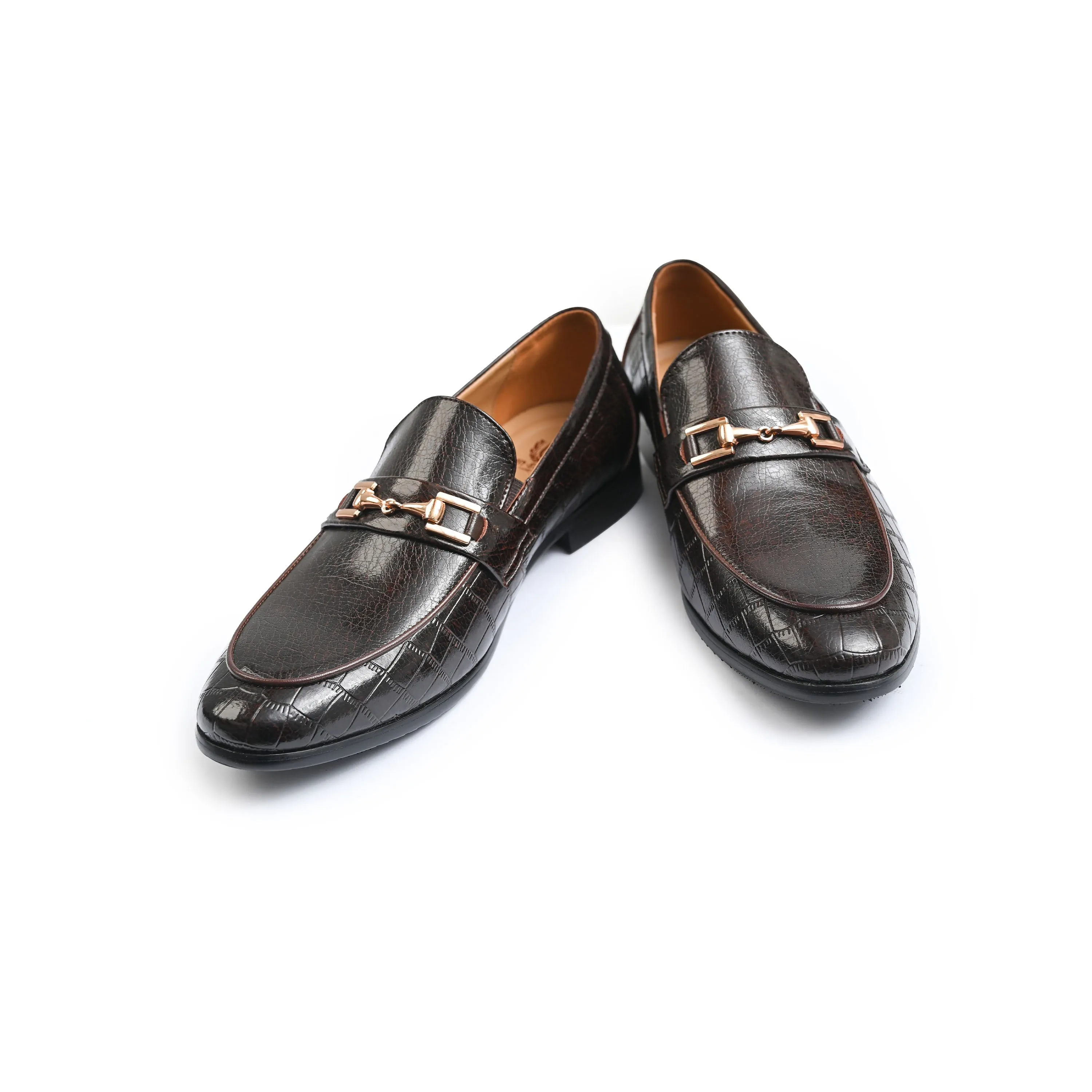 BROWN TEXTURED SPLIT LEATHER SHOES
