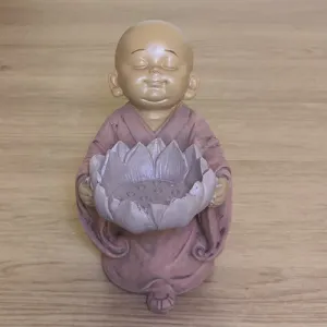 Buddha and Monk with Candle Holder Statue