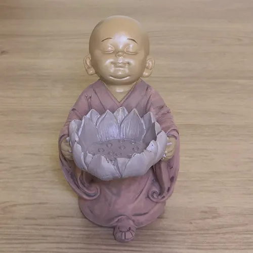 Buddha and Monk with Candle Holder Statue