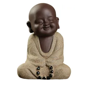 Buddha Statuette and the Monk in Beige of 10 cm