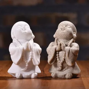 Buddha Statuette with Praying Buddhist Monk