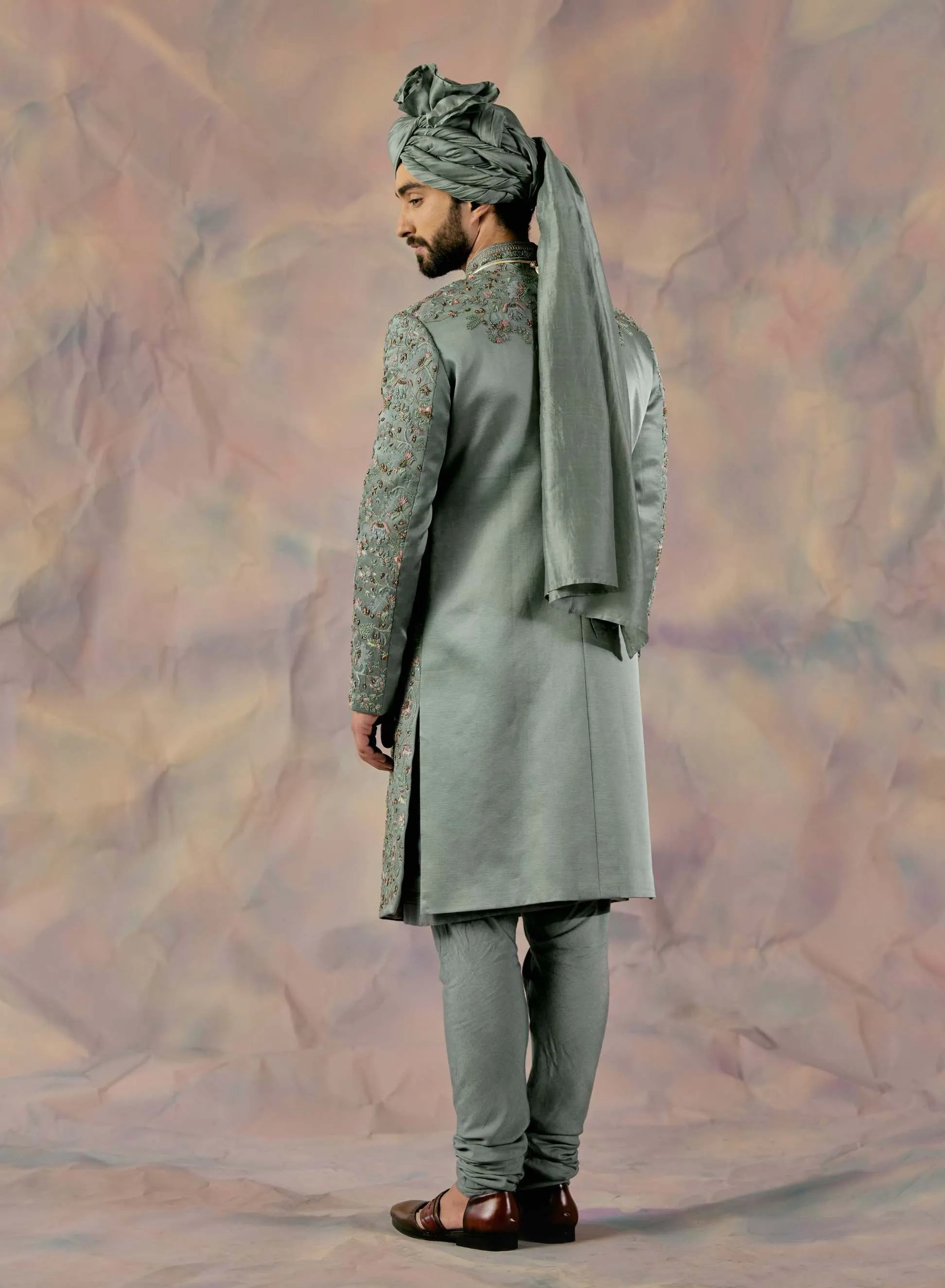 Chateau Grey Embroidered Sherwani Set