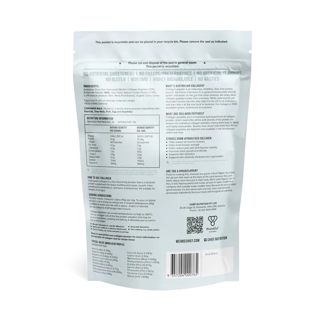 Chief Grass-fed Collagen Creamy Vanilla Protein Powder 450 grams (30 serves)