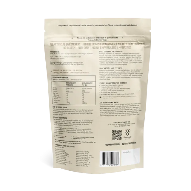 Chief Grass-fed Collagen Unflavoured Protein Powder 450 grams (30 serves)