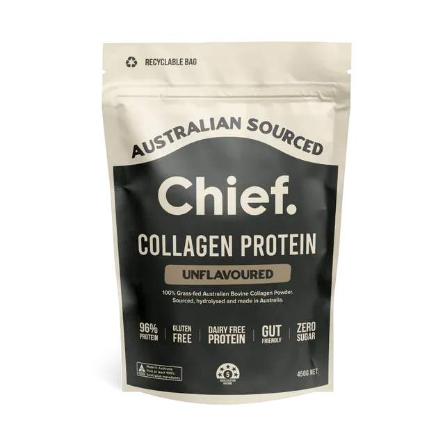 Chief Grass-fed Collagen Unflavoured Protein Powder 450 grams (30 serves)