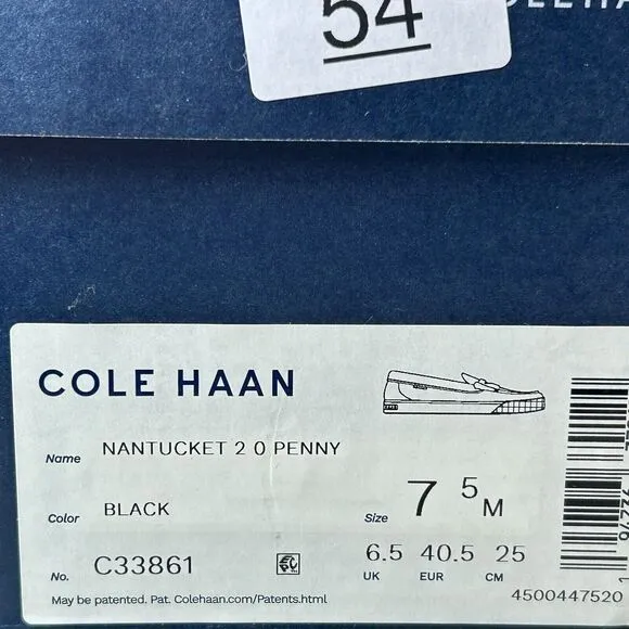 Cole Haan Nantucket 2.0 Leather Slip On Penny Loafer Black C33861 Men's 7.5 M