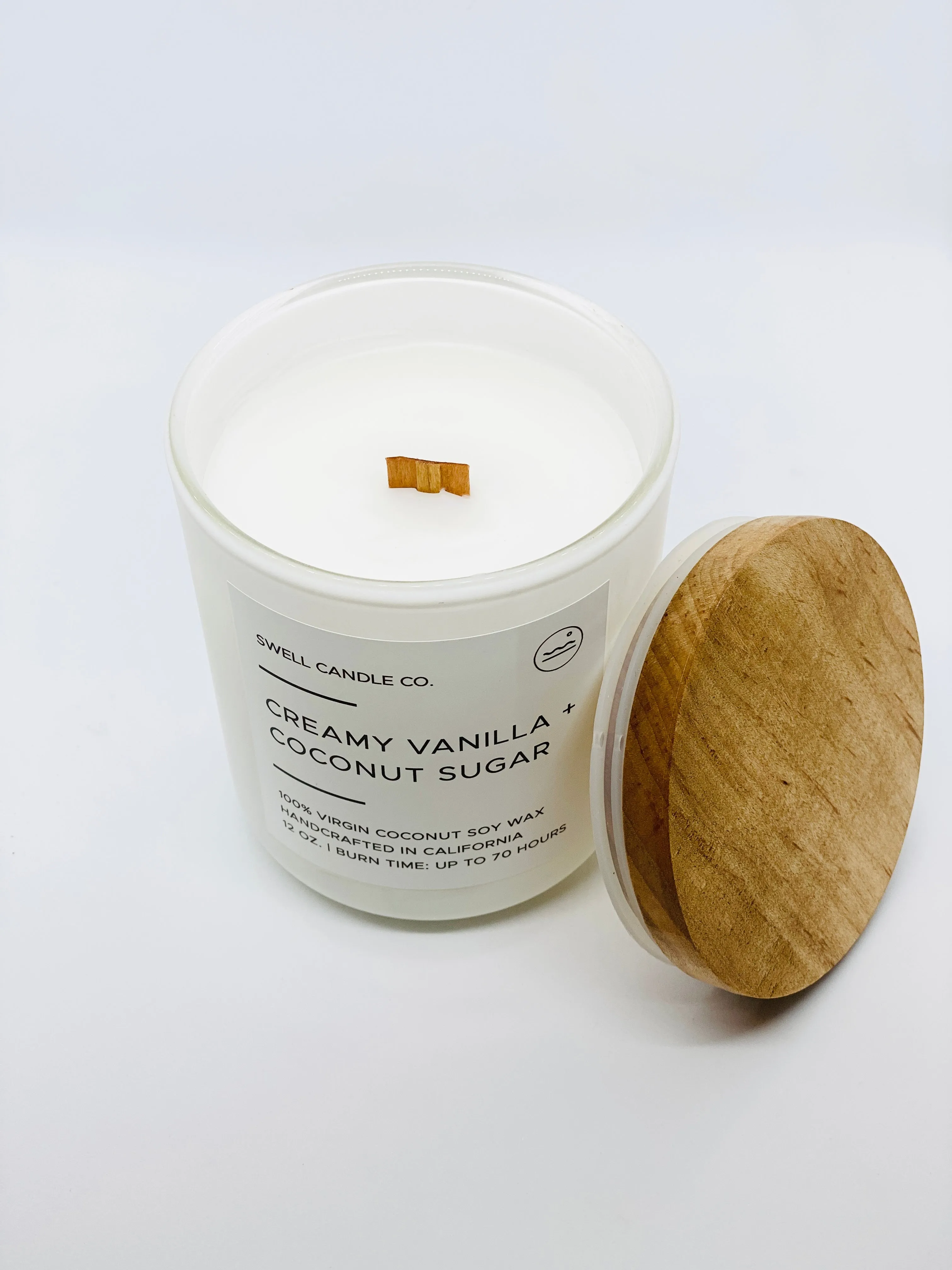 Creamy Vanilla   Coconut Sugar Coconut Soy Candle with Wooden Wick