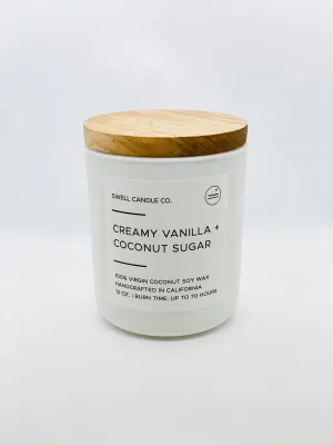 Creamy Vanilla   Coconut Sugar Coconut Soy Candle with Wooden Wick