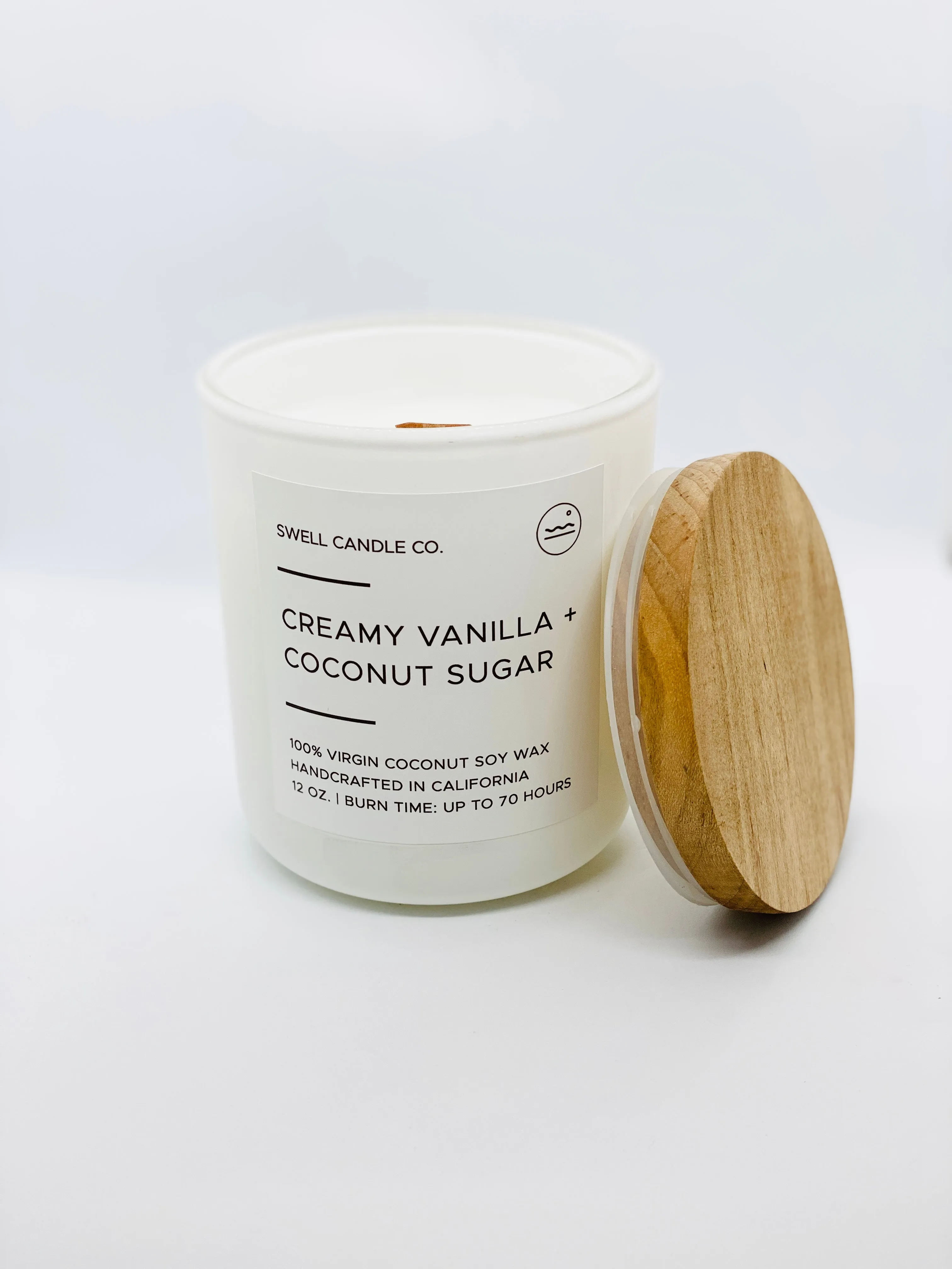 Creamy Vanilla   Coconut Sugar Coconut Soy Candle with Wooden Wick