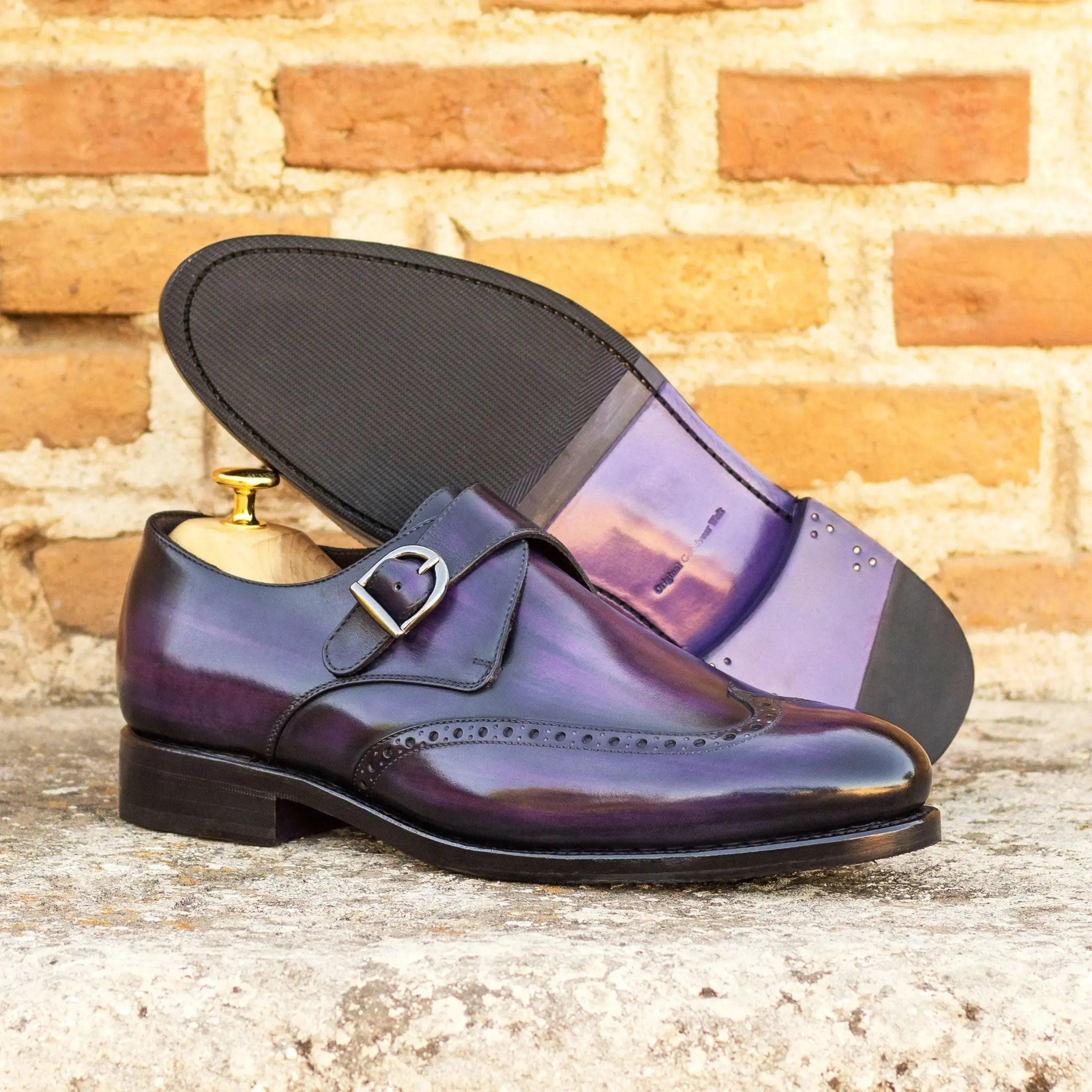 DapperFam Brenno in Purple Men's Hand-Painted Patina Single Monk
