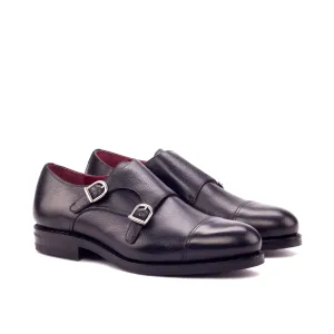 DapperFam Monaco in Black Men's Italian Full Grain Leather Double Monk
