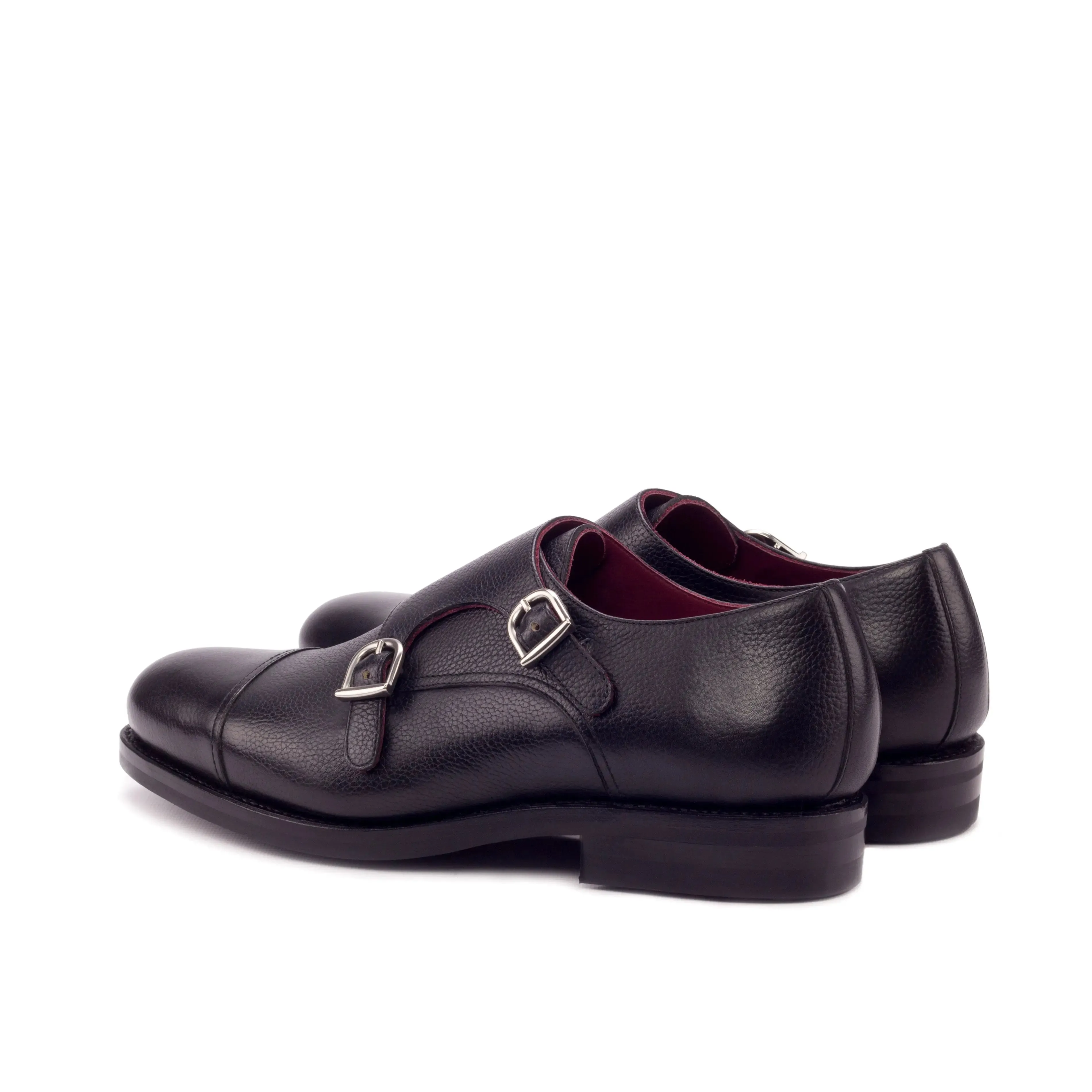 DapperFam Monaco in Black Men's Italian Full Grain Leather Double Monk