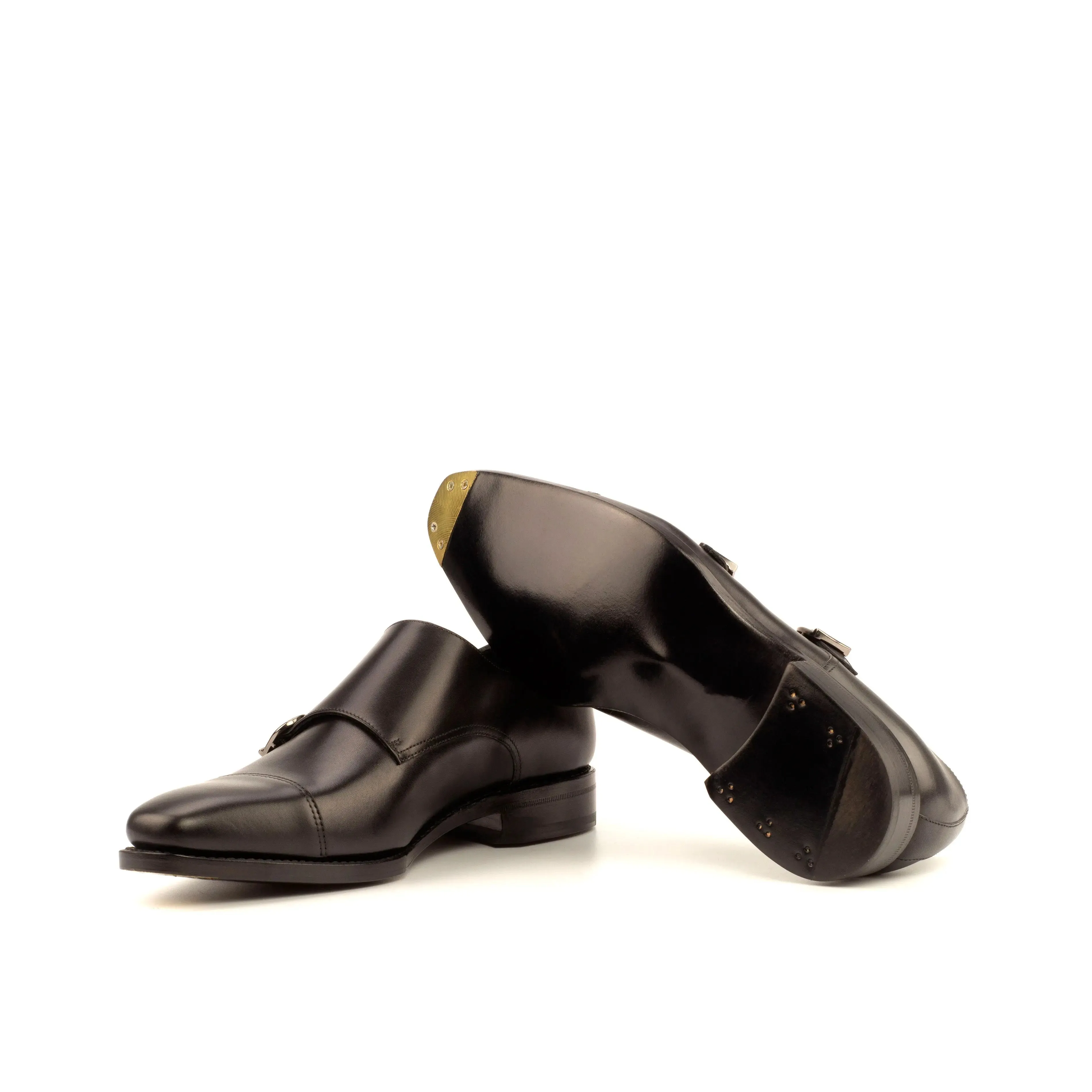 DapperFam Monaco in Black Men's Italian Leather Double Monk