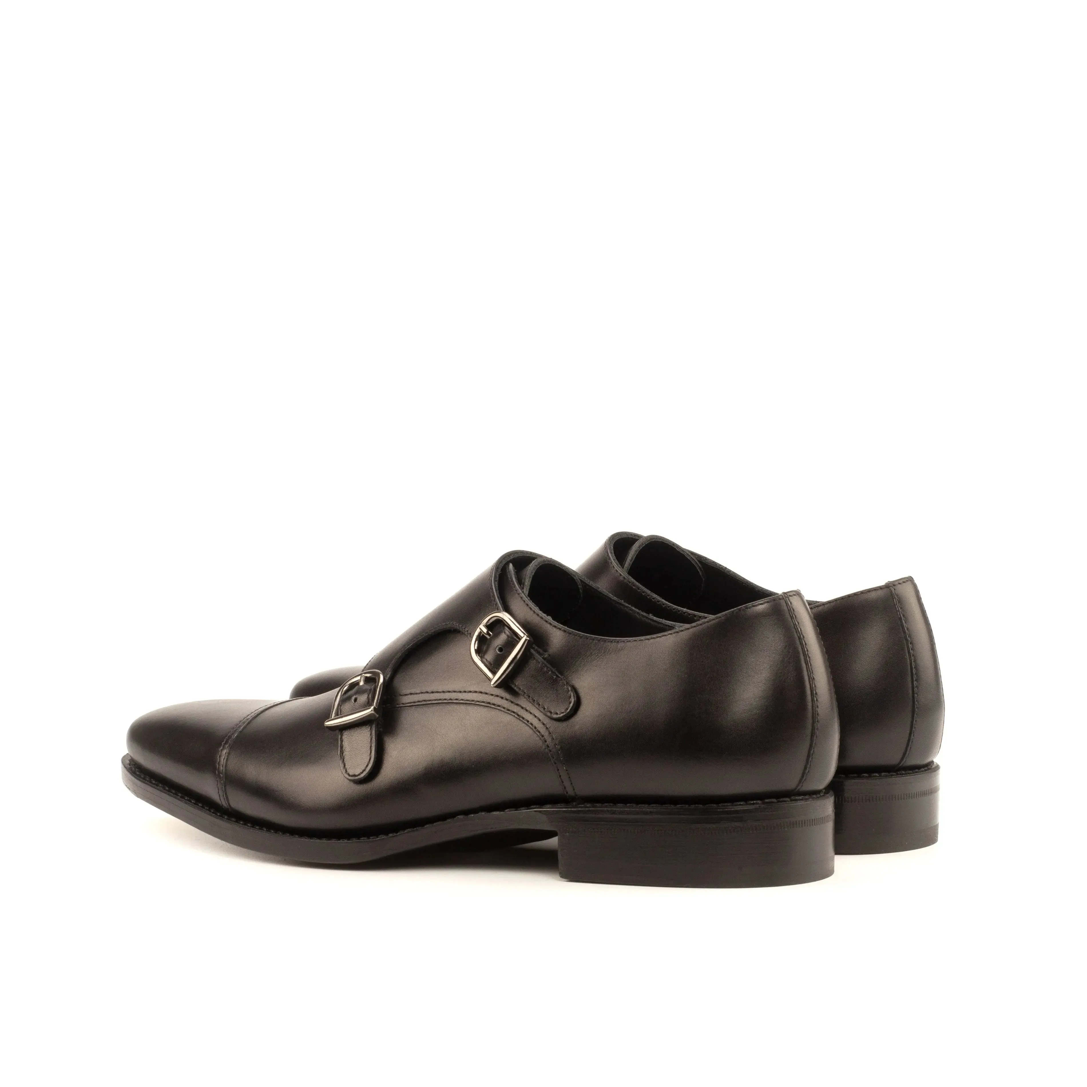 DapperFam Monaco in Black Men's Italian Leather Double Monk