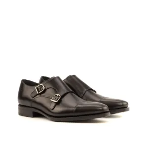 DapperFam Monaco in Black Men's Italian Leather Double Monk