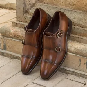 DapperFam Monaco in Brown Men's Hand-Painted Patina Double Monk