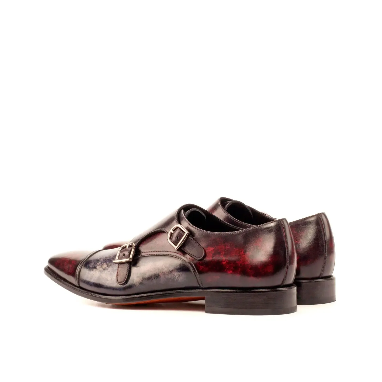 DapperFam Monaco in Burgundy / Grey Men's Hand-Painted Patina Double Monk