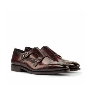 DapperFam Monaco in Burgundy Men's Hand-Painted Patina Double Monk
