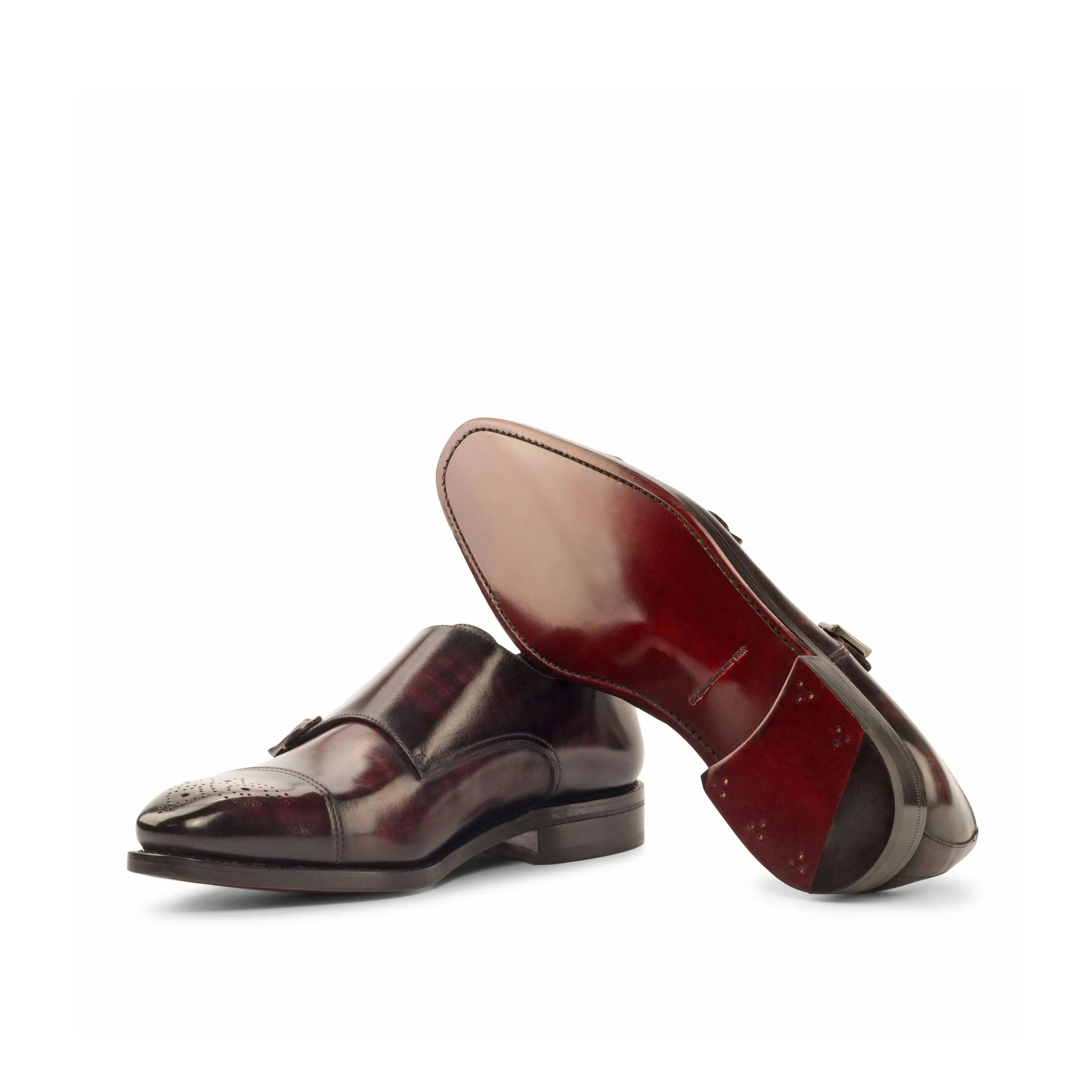 DapperFam Monaco in Burgundy Men's Hand-Painted Patina Double Monk
