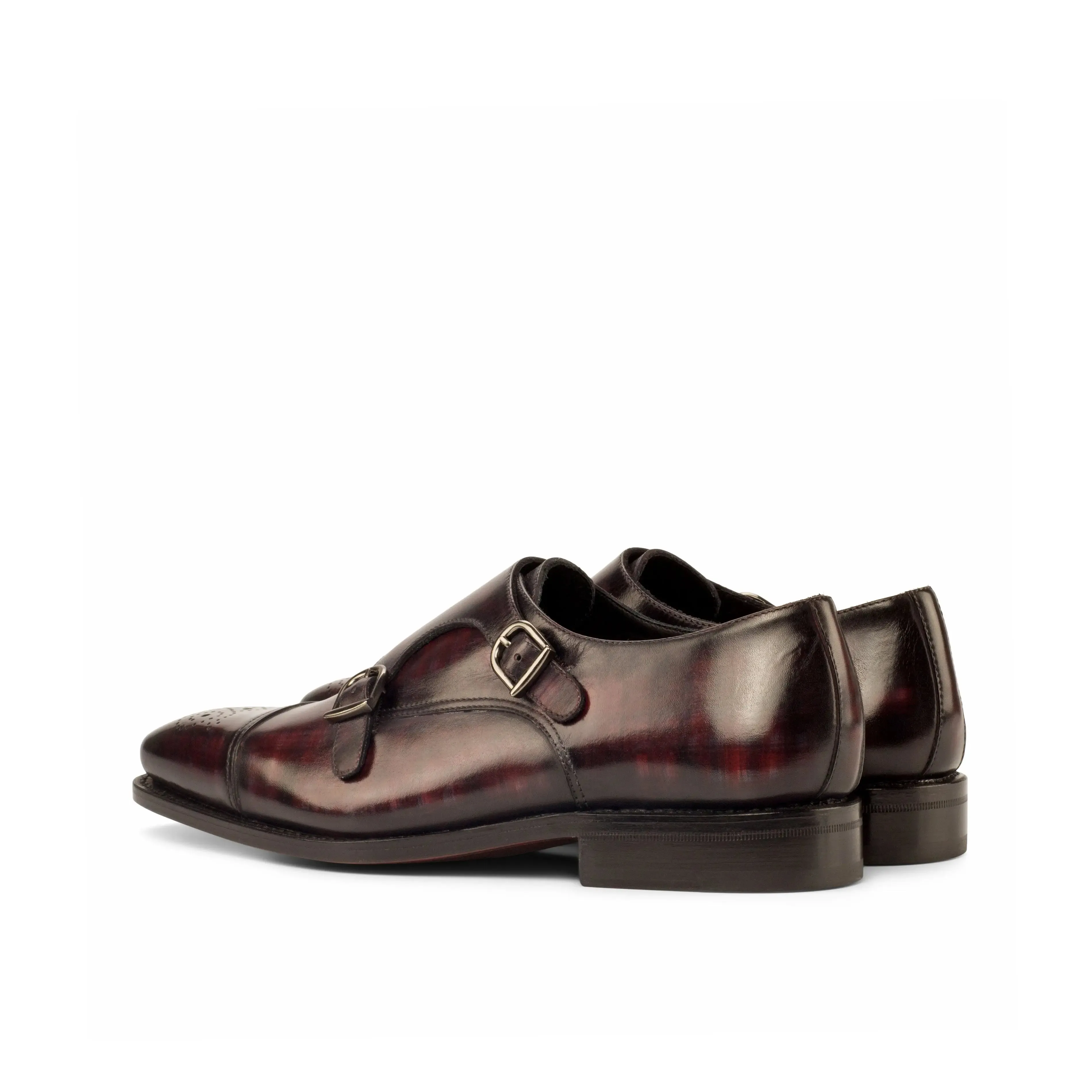 DapperFam Monaco in Burgundy Men's Hand-Painted Patina Double Monk