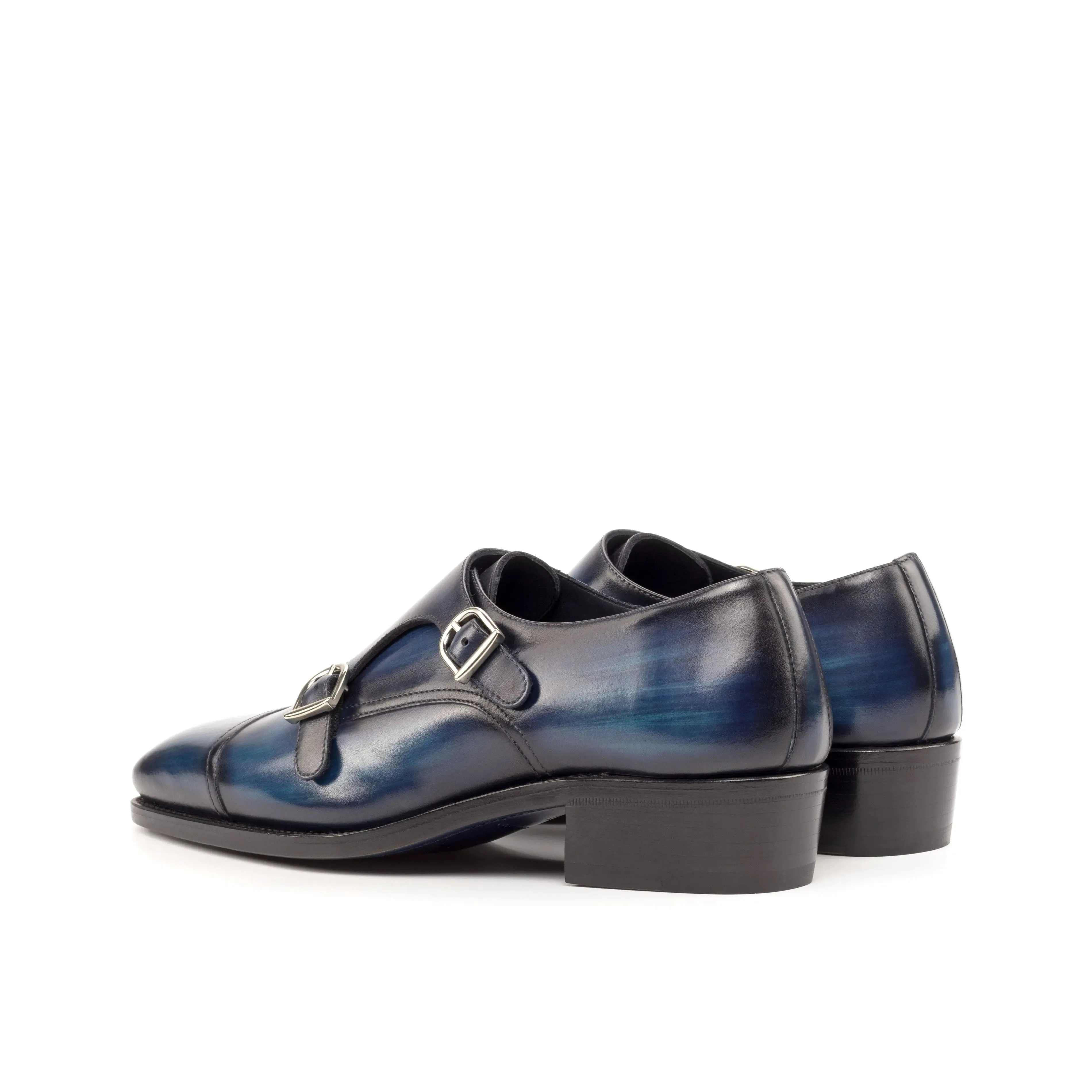 DapperFam Monaco in Denim Men's Hand-Painted Patina Double Monk