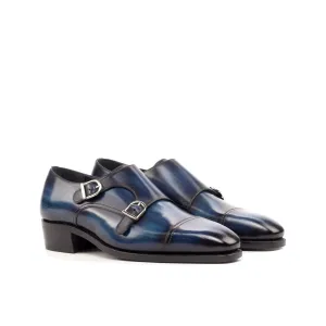 DapperFam Monaco in Denim Men's Hand-Painted Patina Double Monk