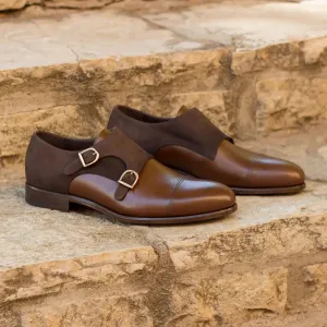 DapperFam Monaco in Med Brown / Brown Men's Italian Leather & Italian Suede Double Monk