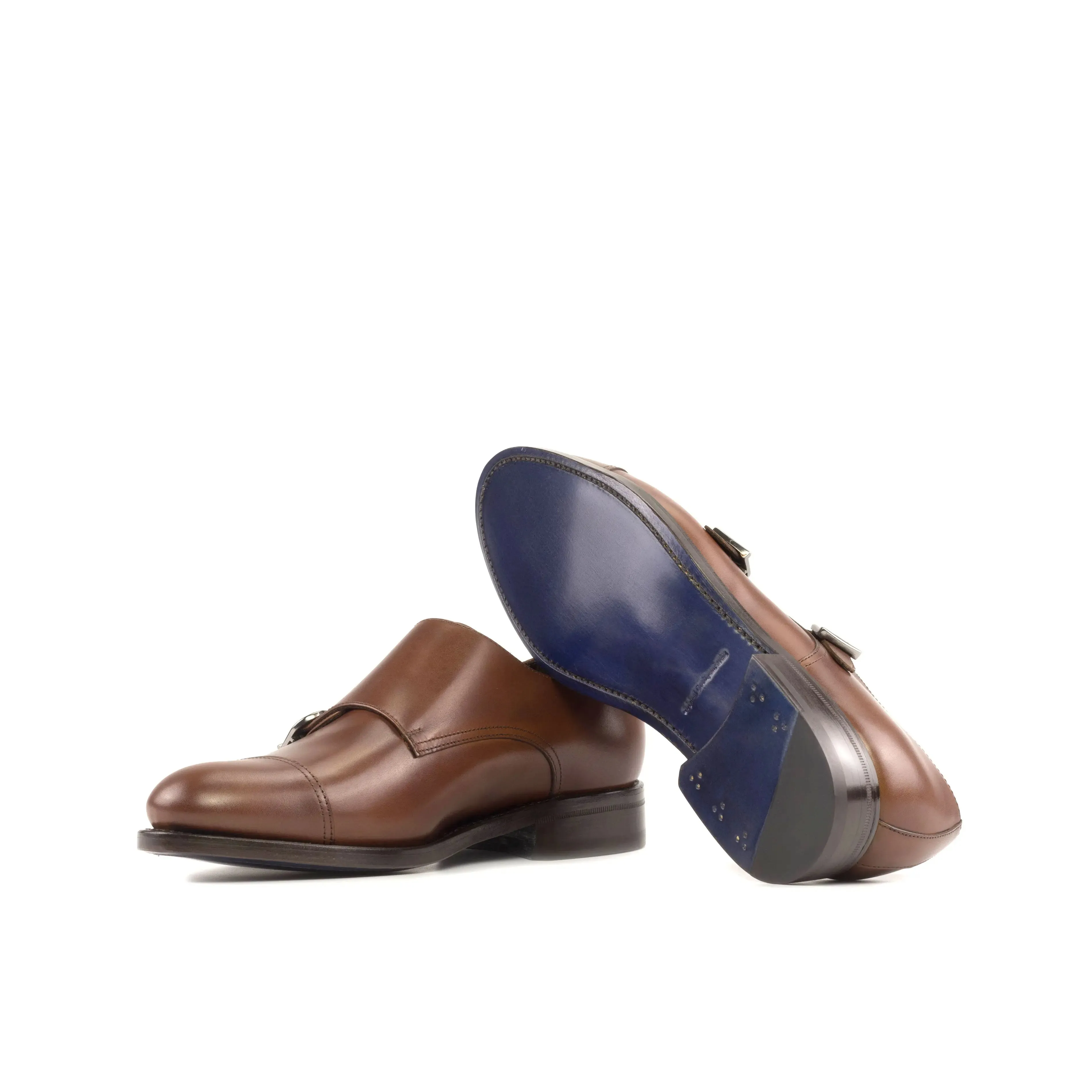 DapperFam Monaco in Med Brown Men's Italian Leather Double Monk