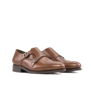 DapperFam Monaco in Med Brown Men's Italian Leather Double Monk