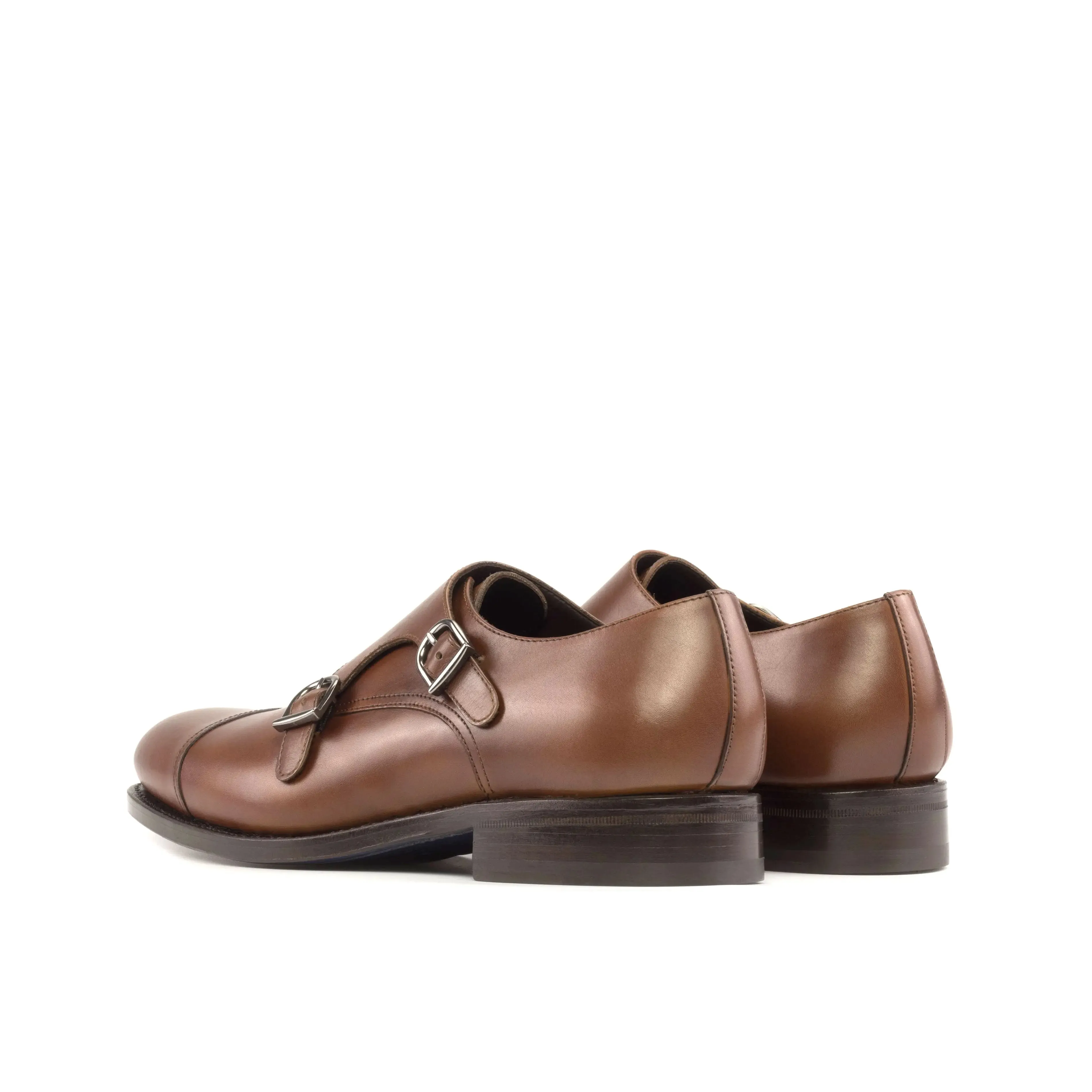 DapperFam Monaco in Med Brown Men's Italian Leather Double Monk