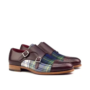 DapperFam Monaco in Tartan / Burgundy Men's Sartorial & Italian Leather Double Monk