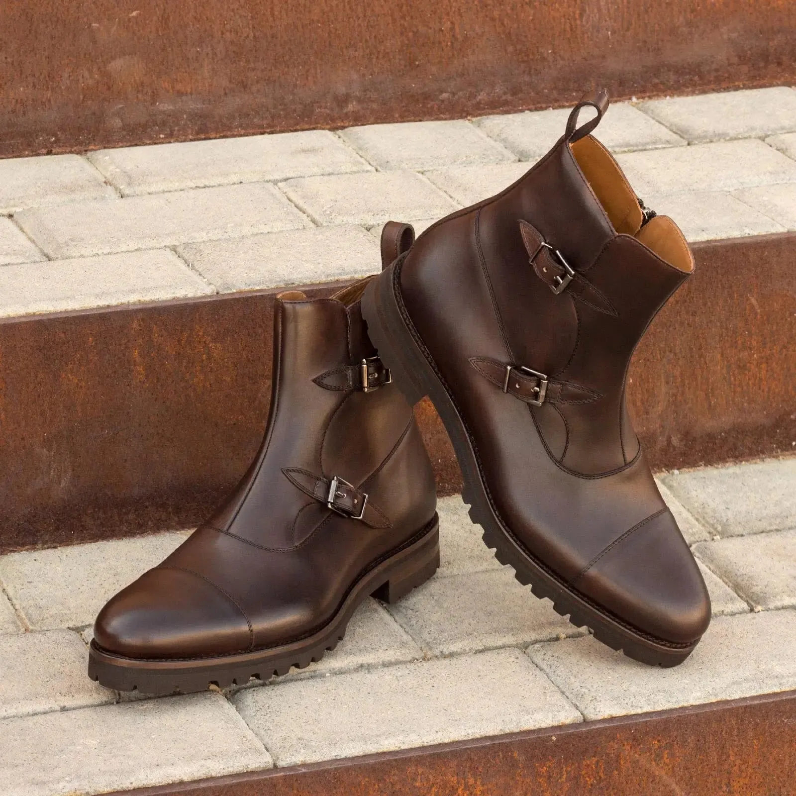 DapperFam Octavian in Dark Brown Men's Italian Leather Buckle Boot