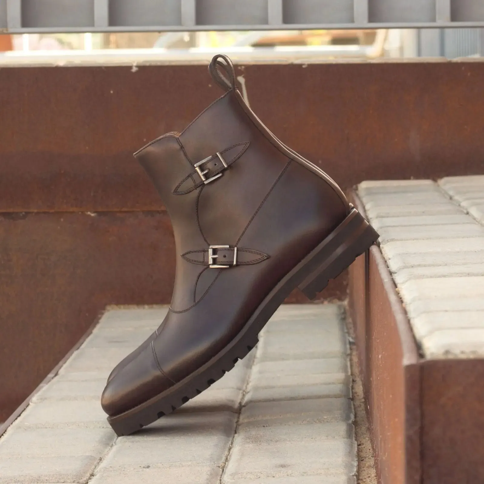 DapperFam Octavian in Dark Brown Men's Italian Leather Buckle Boot
