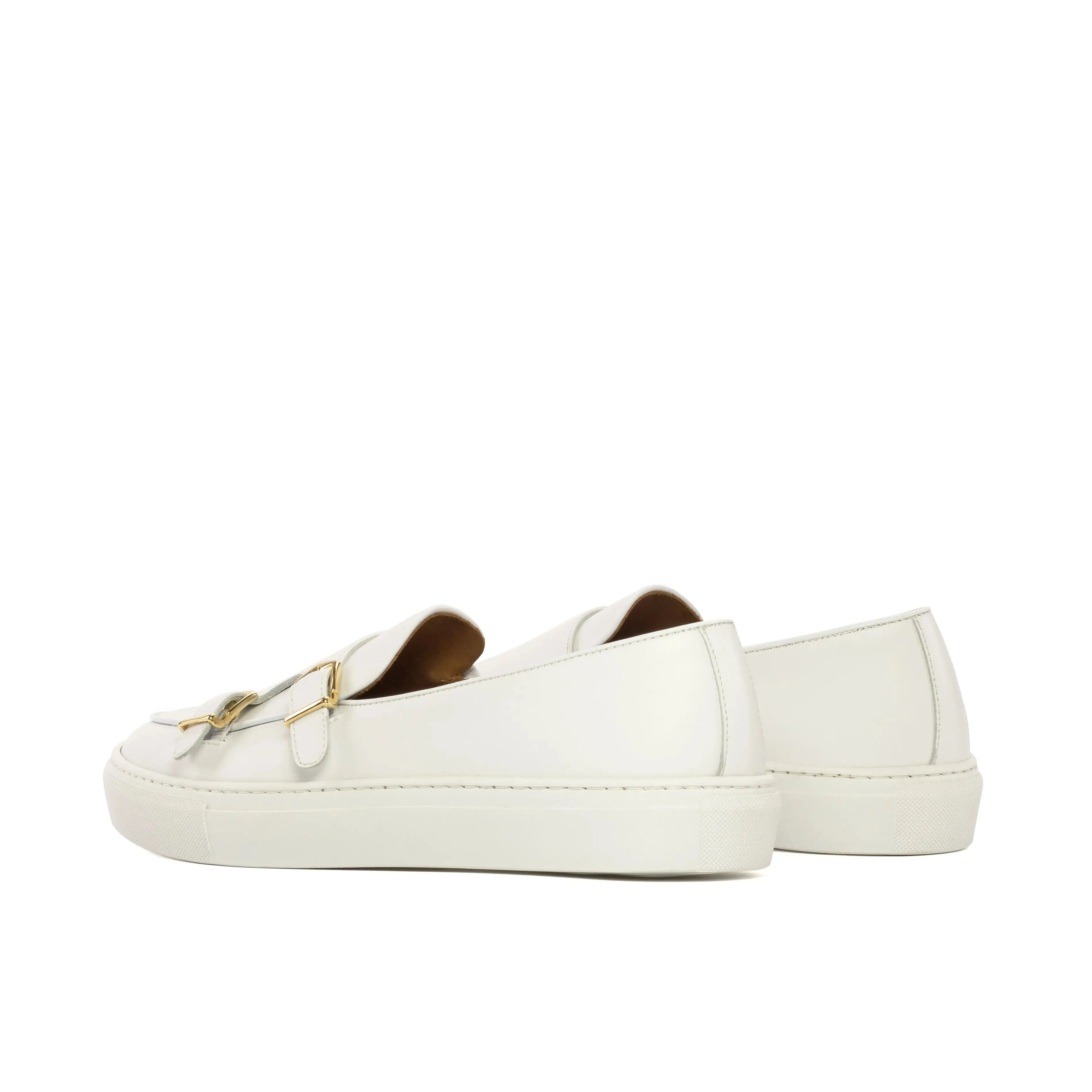 DapperFam Riviera in White Men's Italian Leather Monk Sneaker