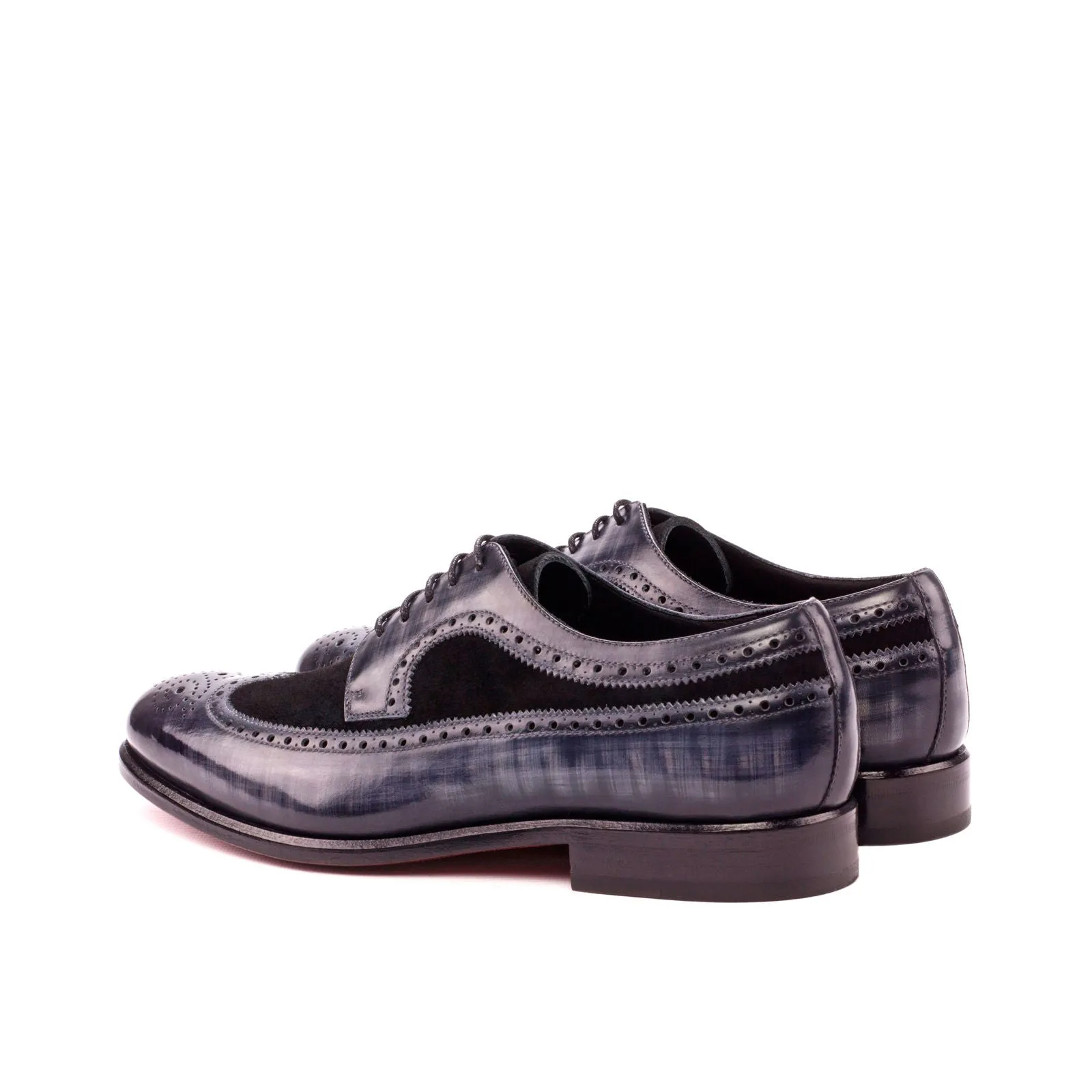 DapperFam Zephyr in Black / Grey Men's Italian Suede & Hand-Painted Patina Longwing Blucher