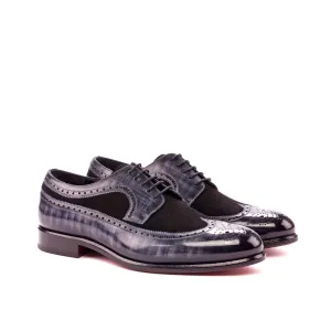 DapperFam Zephyr in Black / Grey Men's Italian Suede & Hand-Painted Patina Longwing Blucher