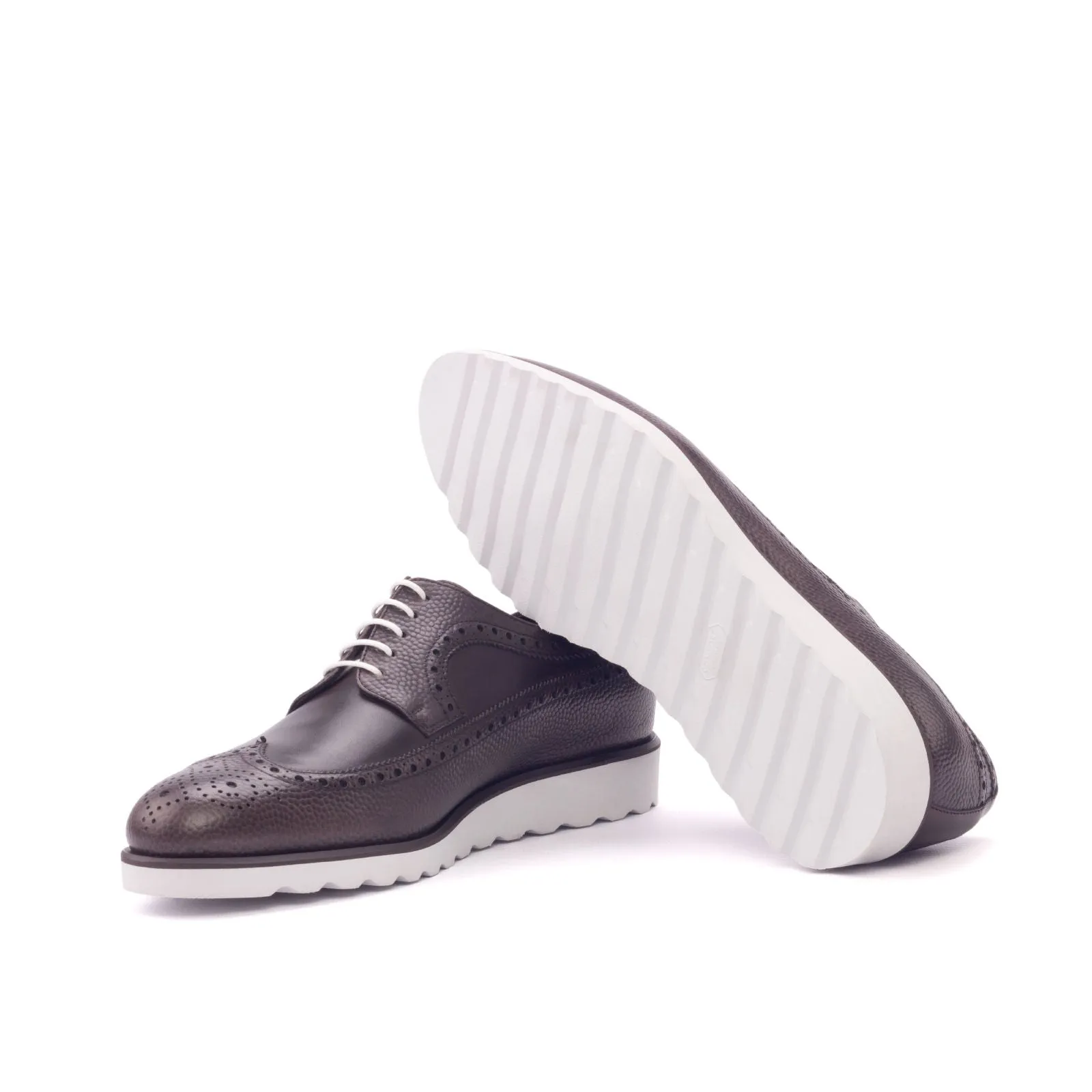 DapperFam Zephyr in Dark Brown Men's Italian Leather & Italian Pebble Grain Leather Longwing Blucher