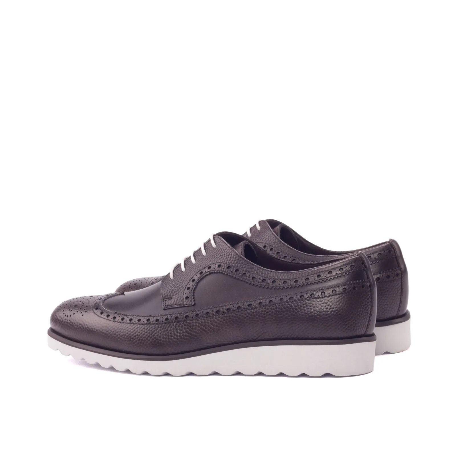 DapperFam Zephyr in Dark Brown Men's Italian Leather & Italian Pebble Grain Leather Longwing Blucher
