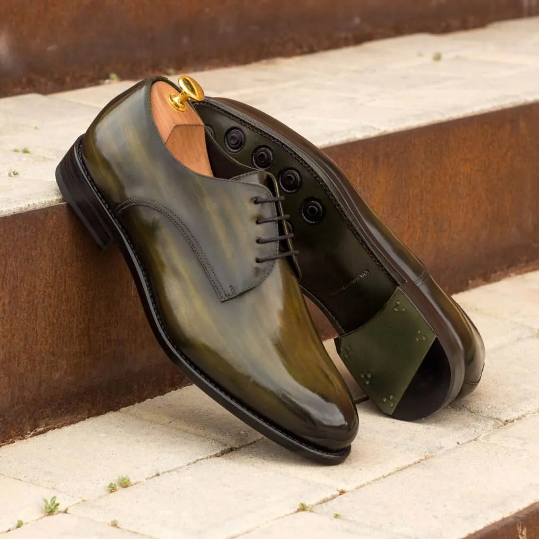Derbie Blucher en cuir patiné vert